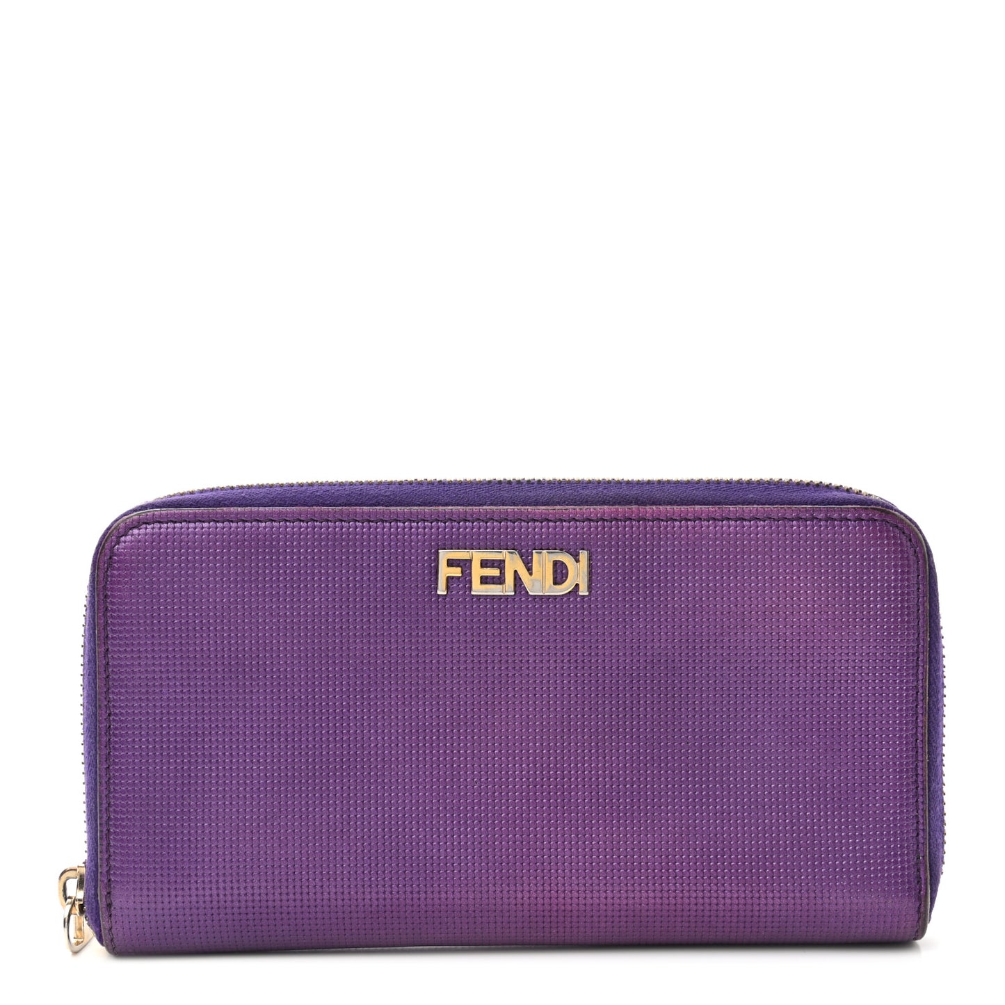 Metallic Textured Calfskin Zip Around Wallet Purple