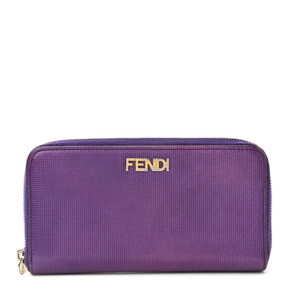 Fendi Metallic Textured Calfskin Zip Around Wallet Purple 1 of 12