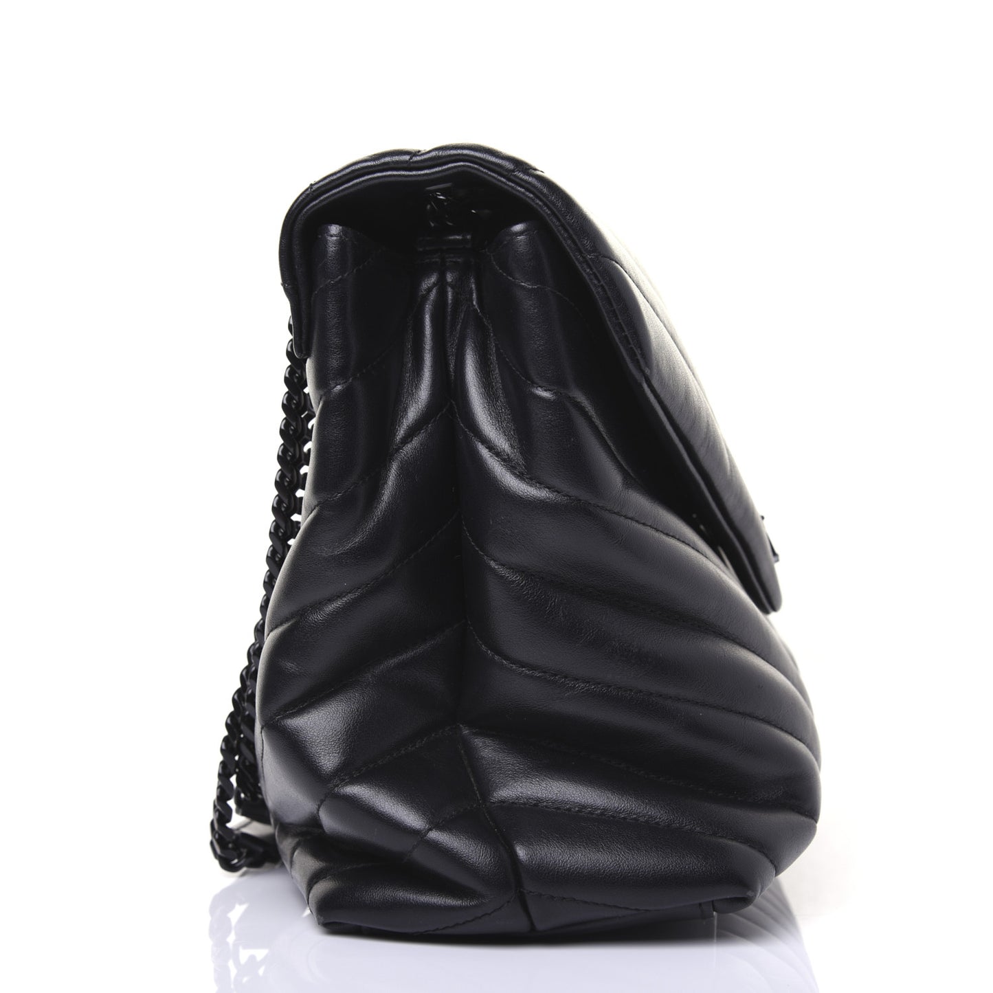 Calfskin Y Quilted Monogram Medium Loulou Chain Satchel Black
