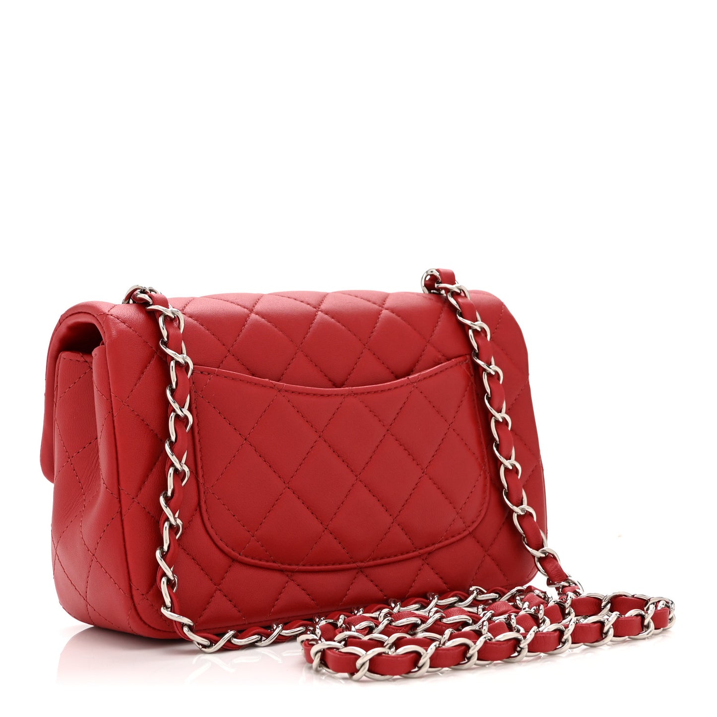 Lambskin Quilted Mini Rectangular Flap Dark Red