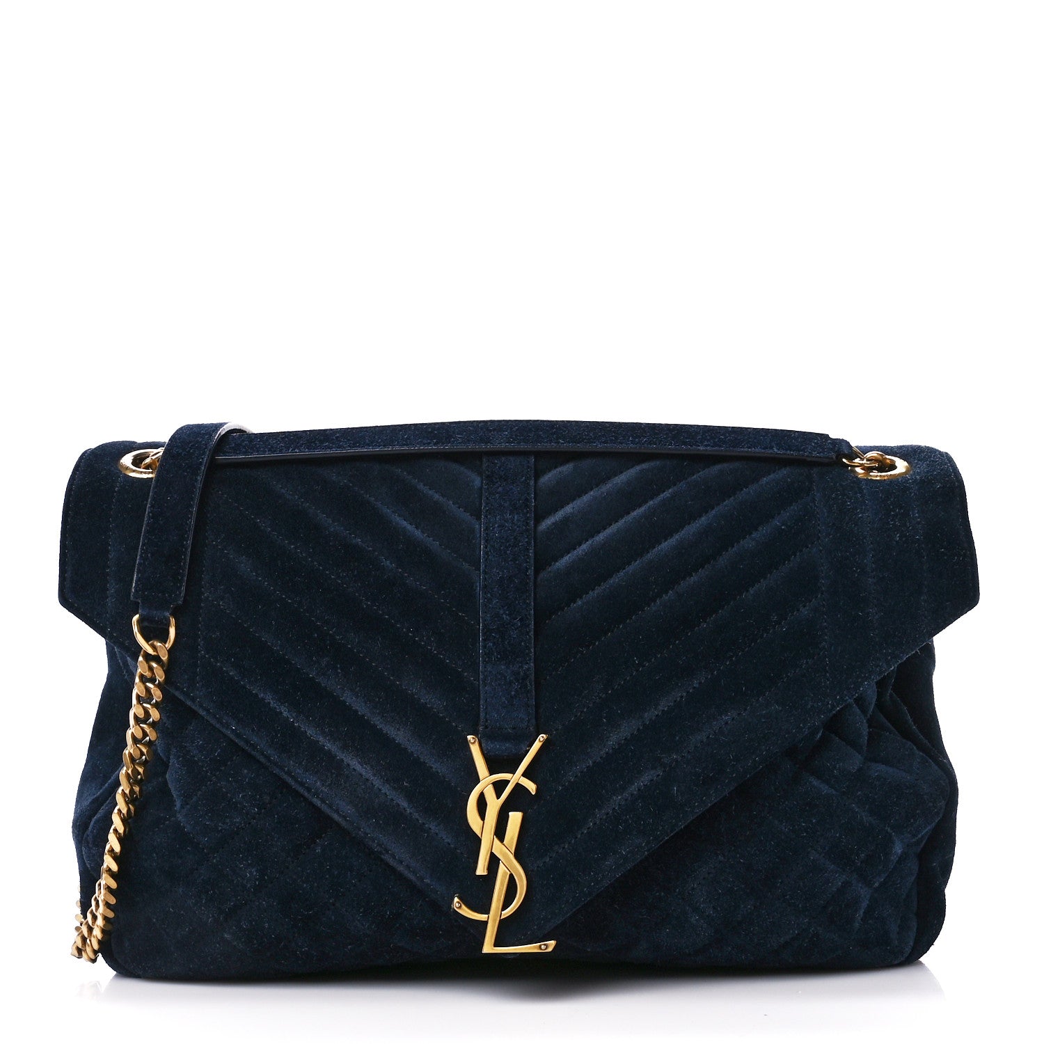 Saint Laurent Suede Mixed Matelasse Tri-Quilt Large Monogram Envelope Satchel Navy Blue 1 of 11