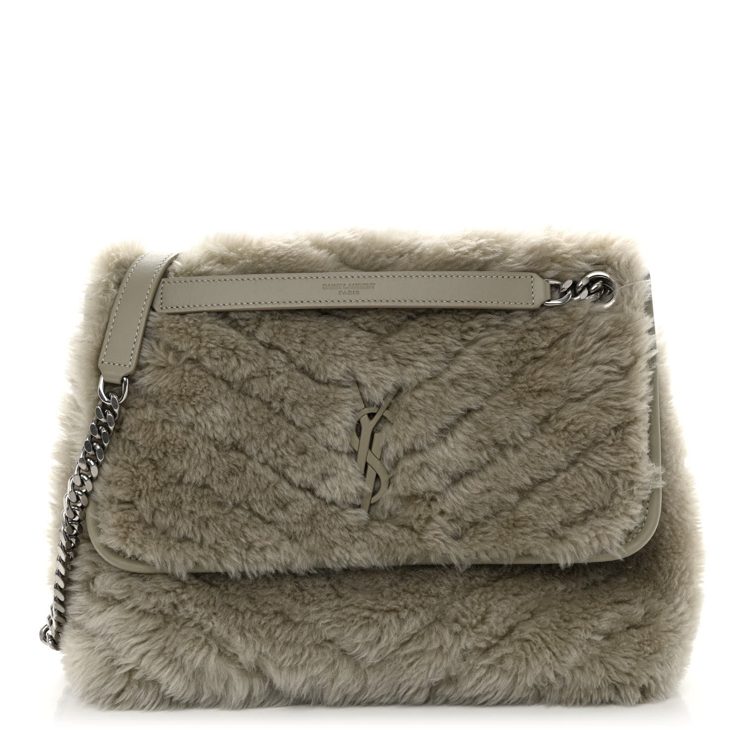 Saint Laurent Calfskin Shearling Monogram Medium Niki Chain Satchel Grey 1 of 9