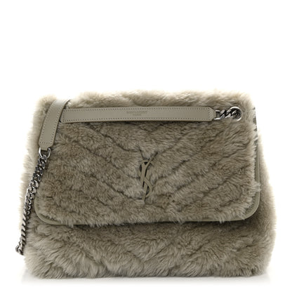 Saint Laurent Calfskin Shearling Monogram Medium Niki Chain Satchel Grey 1 of 9