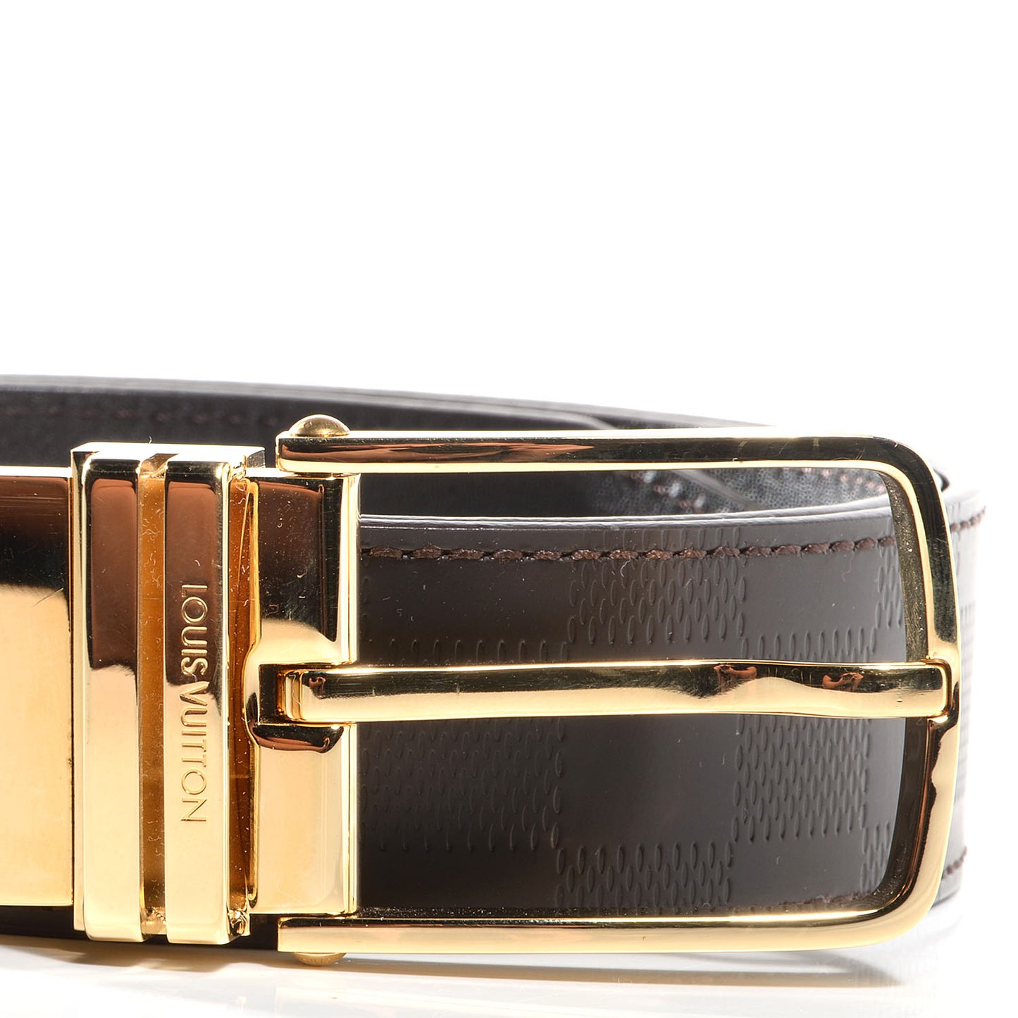 Damier Glazed Calfskin Boston Reversible Belt 90 36 Moka