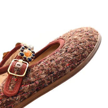 Chanel Wool Tweed Mary Jane Flats 37.5 Brown Red Dark Blue 9 of 9