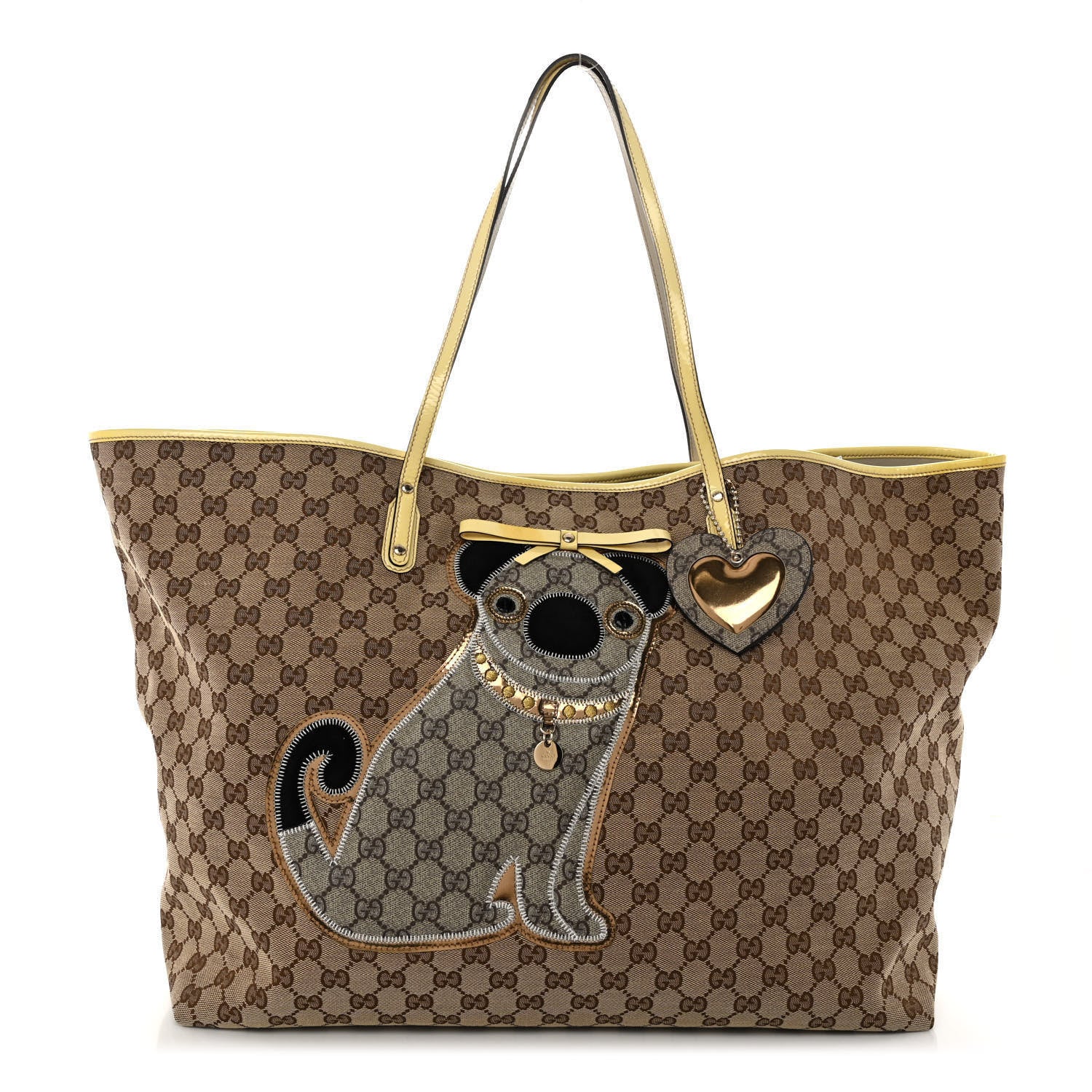 Gucci GG Monogram Patent Oliver Pug Tote Yellow Beige 1 of 12