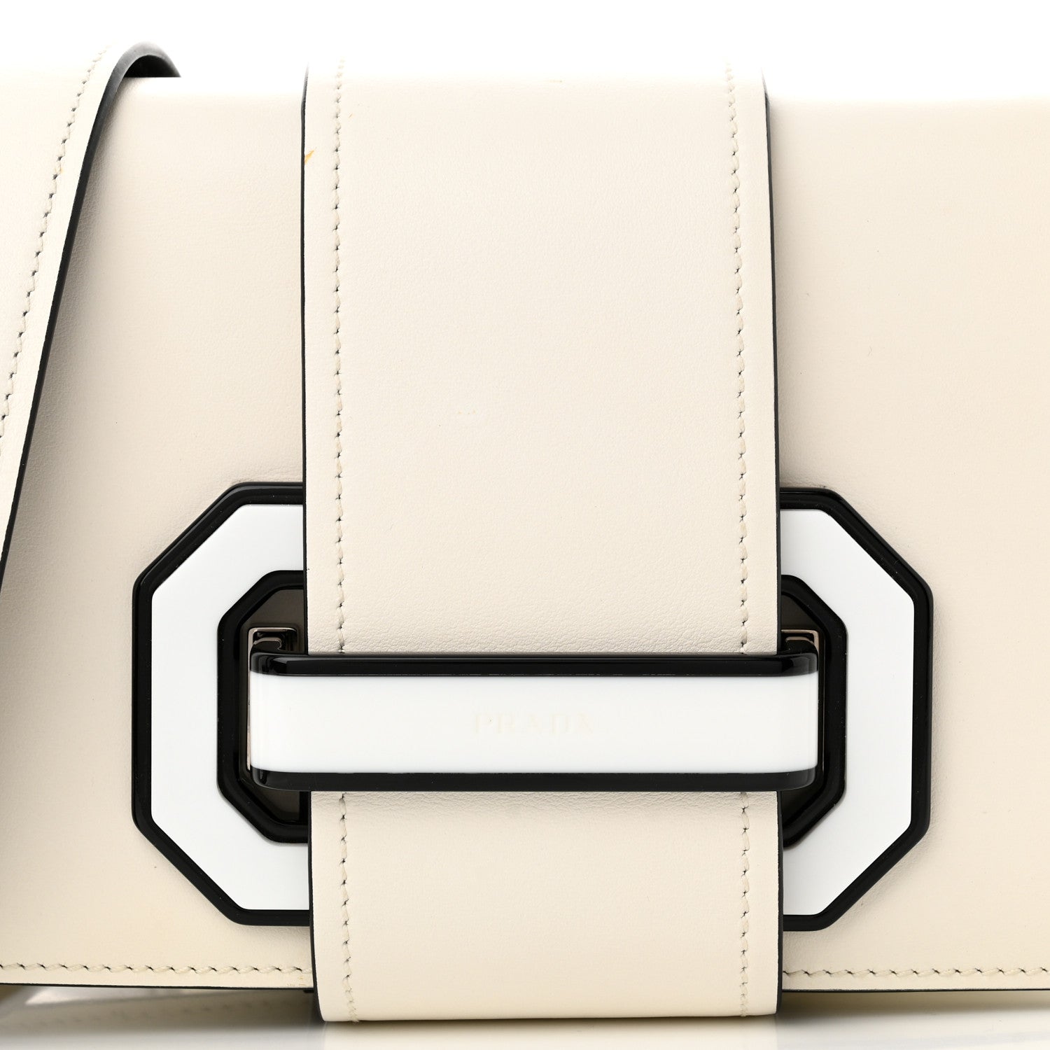 Prada City Calf Plex Ribbon Bag White Black 7 of 12