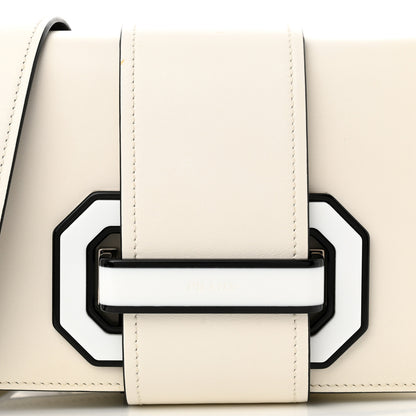 Prada City Calf Plex Ribbon Bag White Black 7 of 12