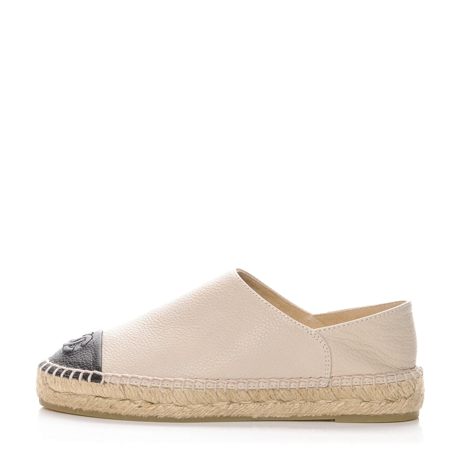 Grained Calfskin CC Espadrilles 35 Beige Black