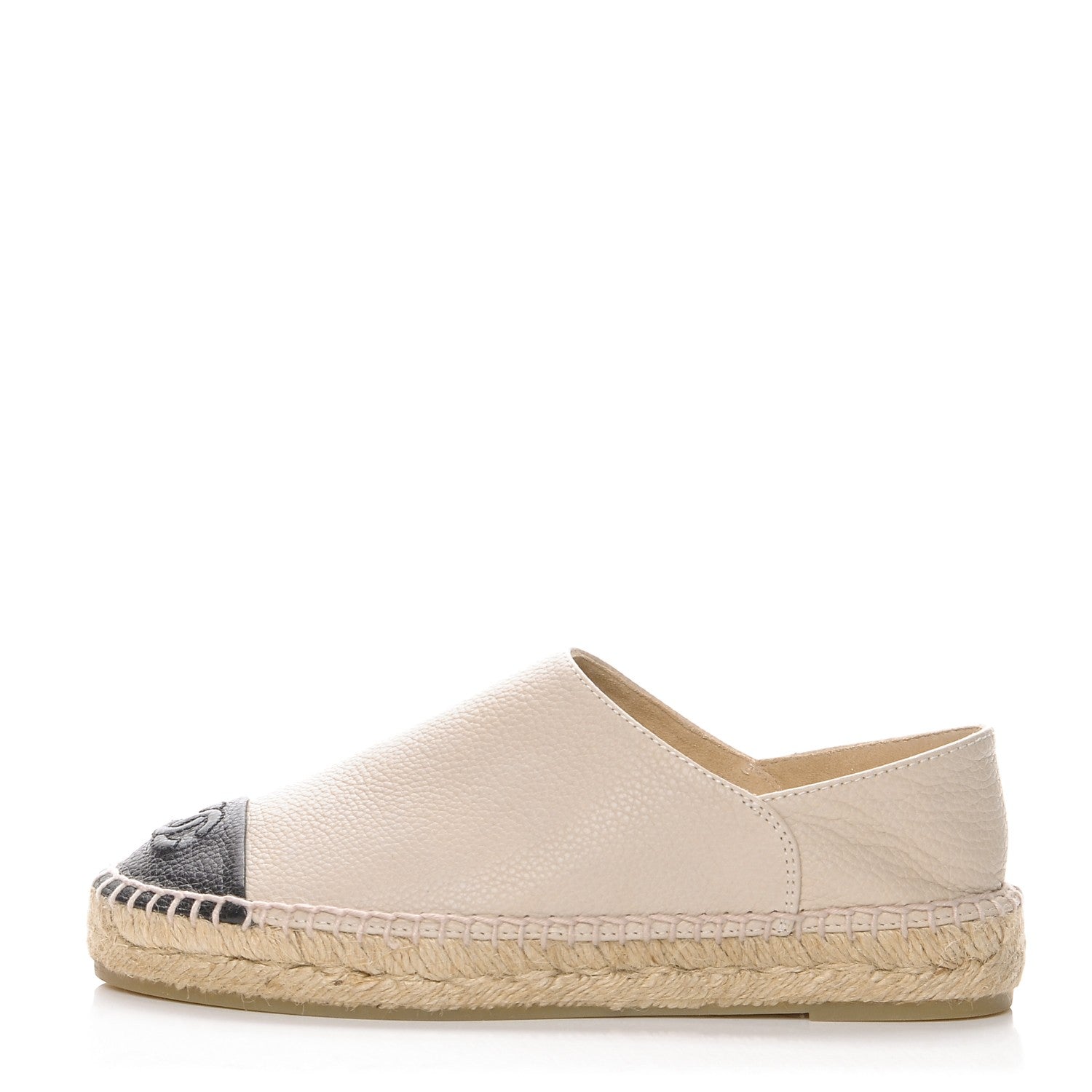 Chanel Grained Calfskin CC Espadrilles 35 Beige Black 1 of 9