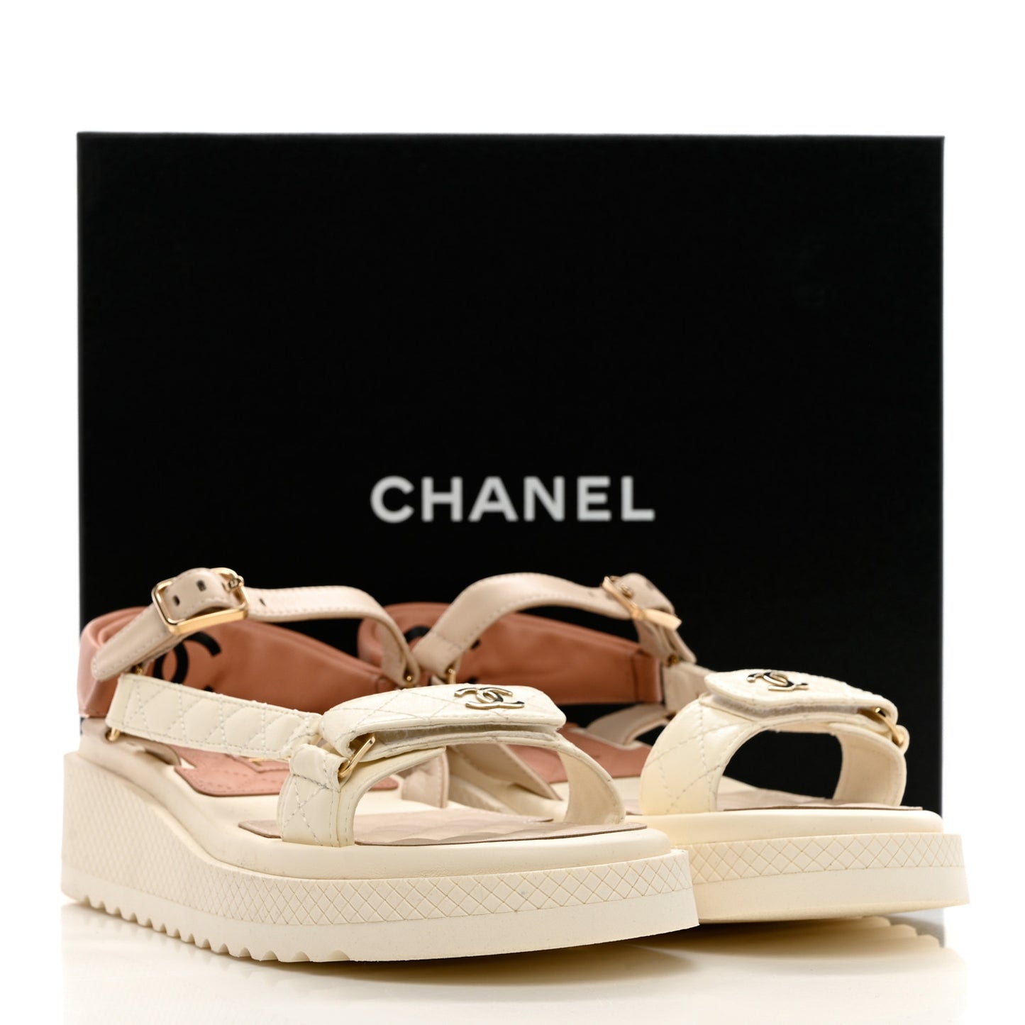 Lambskin Logo Platform Sandals 39.5 Beige Ivory White