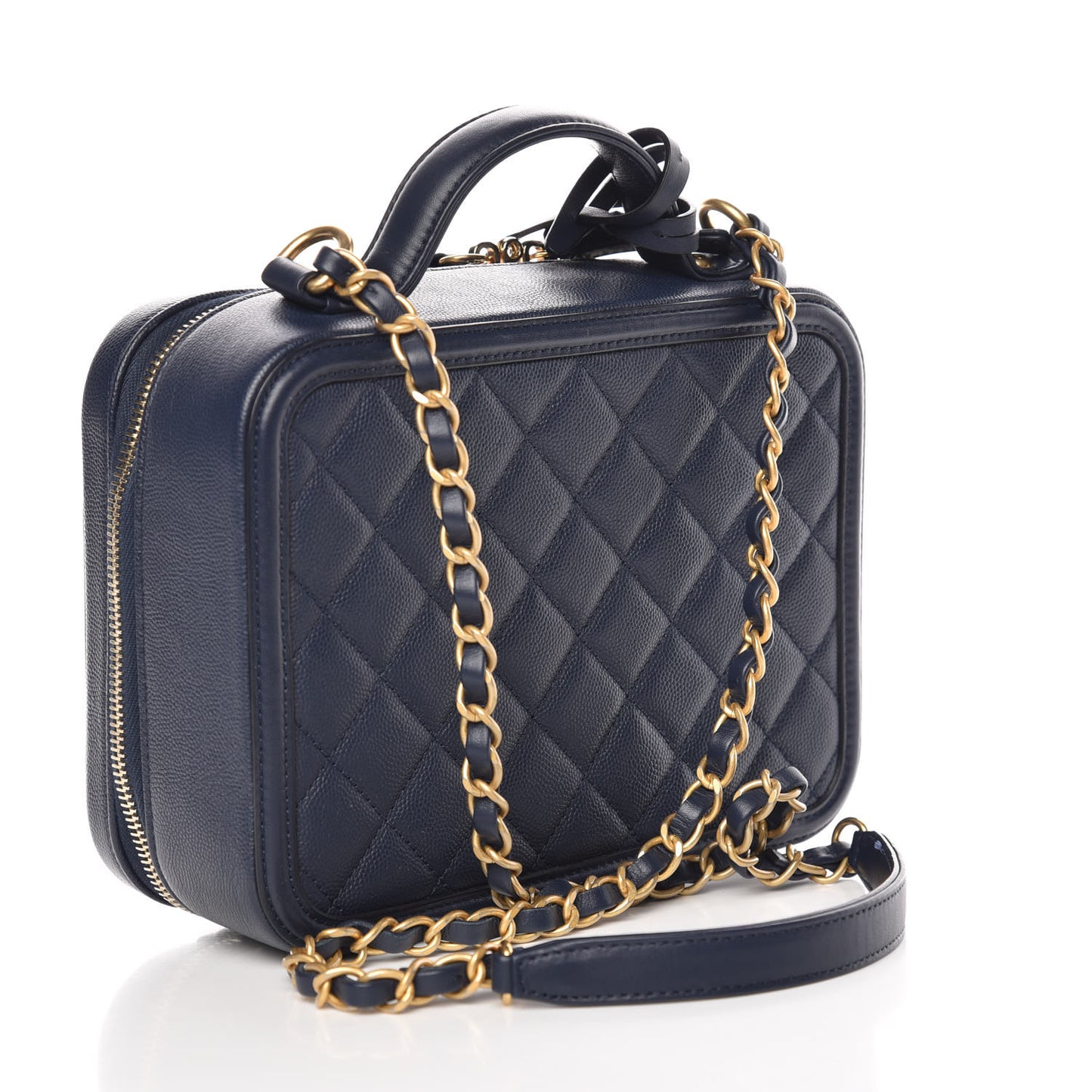 Caviar Quilted Medium CC Filigree Vanity Case Navy