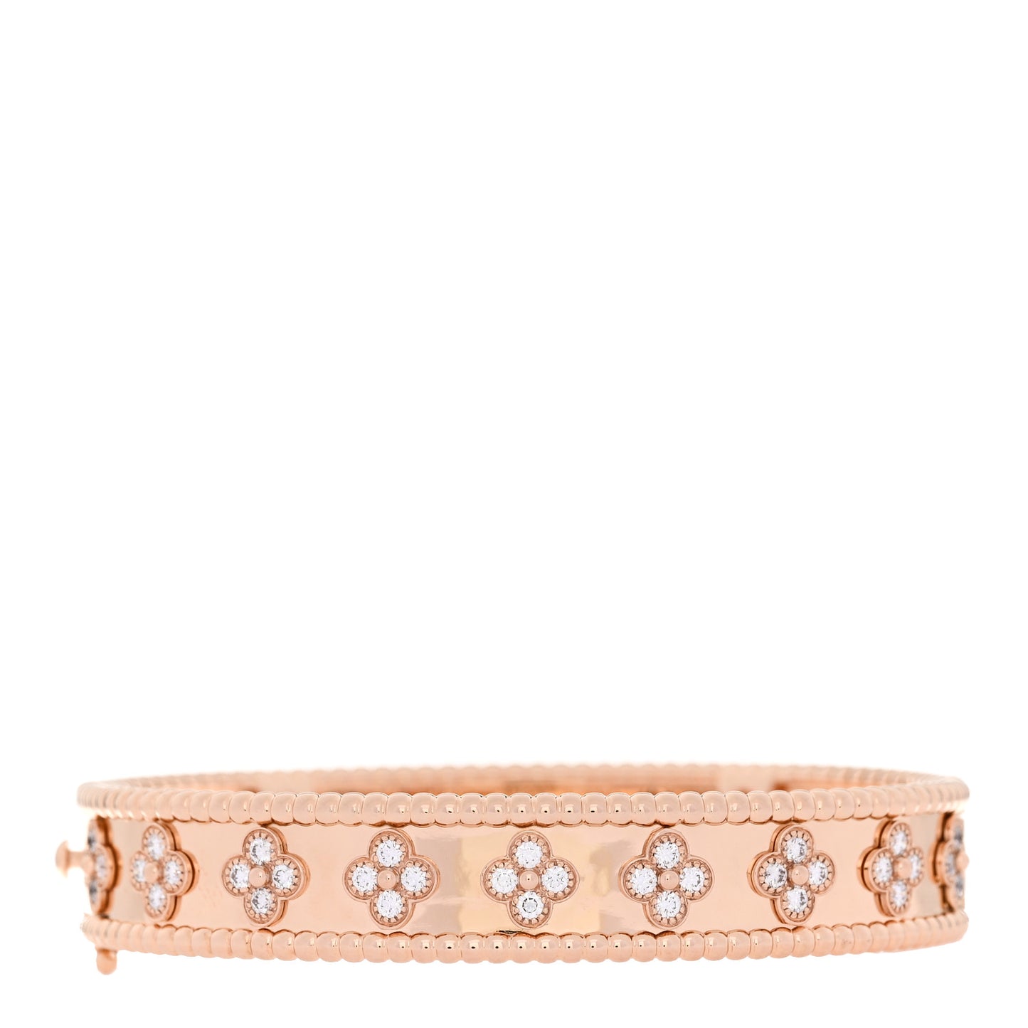 18K Rose Gold Diamond Perlee Clovers Bangle Bracelet S