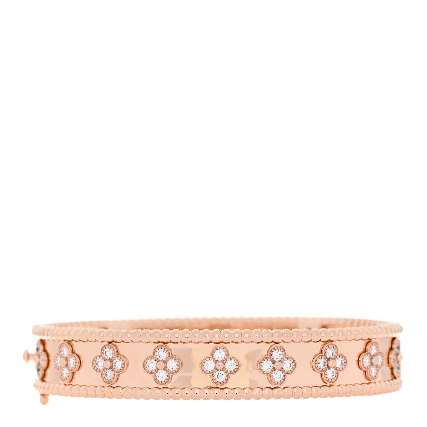 Van Cleef & Arpels 18K Rose Gold Diamond Perlee Clovers Bangle Bracelet S 2 of 4