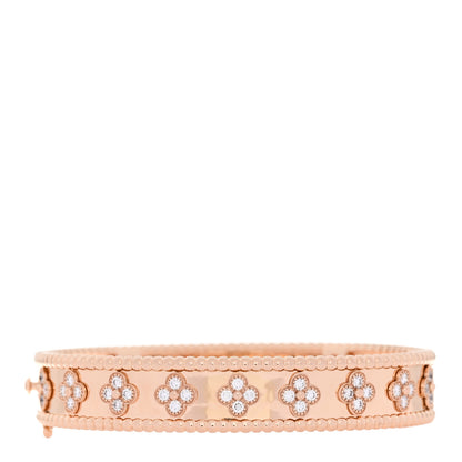 Van Cleef & Arpels 18K Rose Gold Diamond Perlee Clovers Bangle Bracelet S 2 of 4