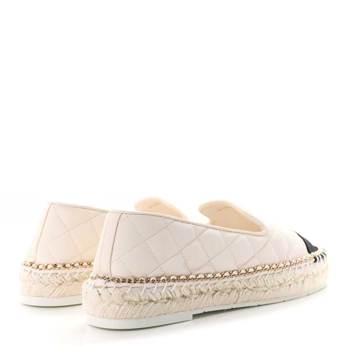 Chanel Shiny Lambskin Quilted Grosgrain Cap Toe CC Chain Espadrilles 37 White Black 5 of 10