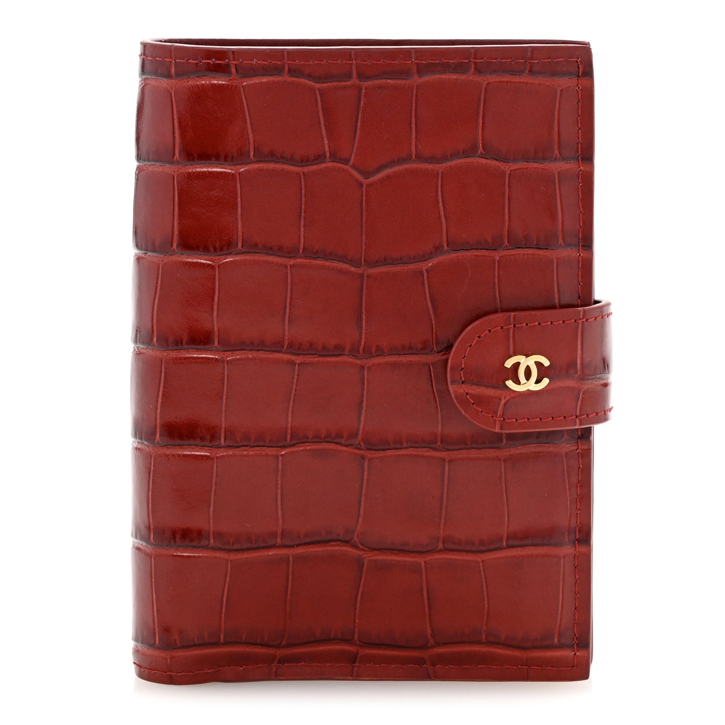 Calfskin Crocodile Embossed Crococo Passport Holder Burgundy