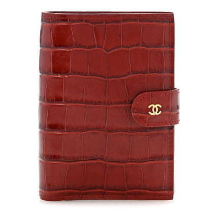 Chanel Calfskin Crocodile Embossed Crococo Passport Holder Burgundy 1 of 8