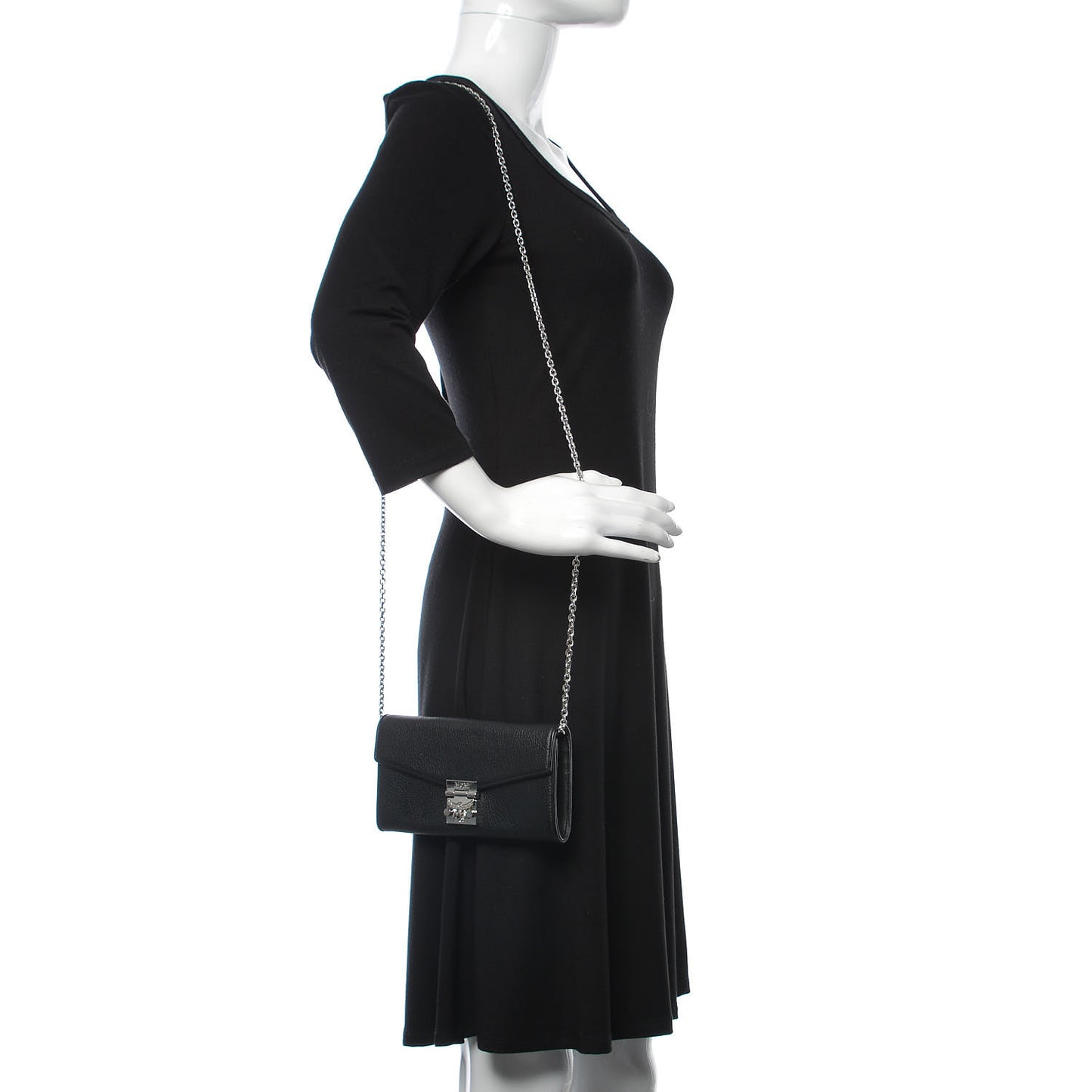 Calfskin Large Patricia Wallet On Chain Black