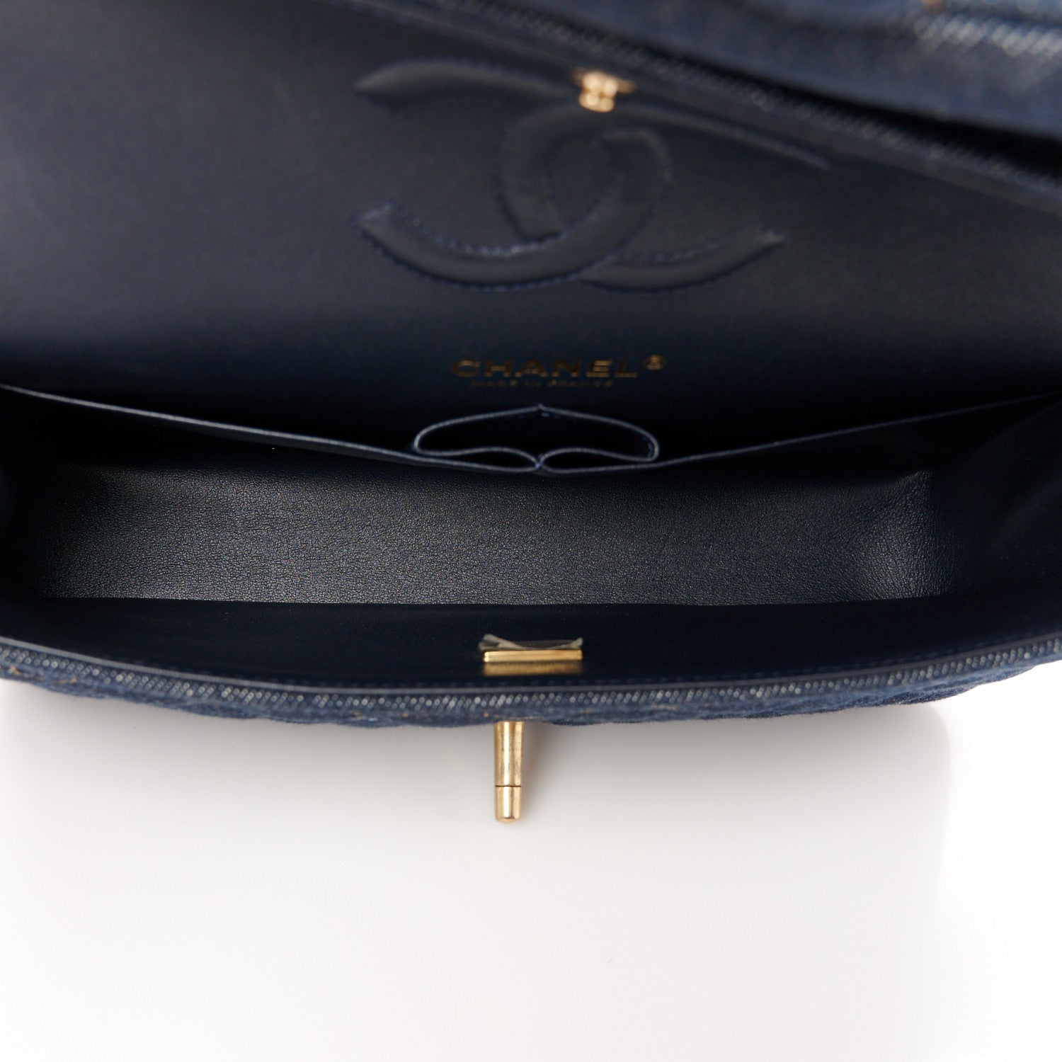 Chanel Denim Quilted Medium Double Flap Dark Blue 5 of 11