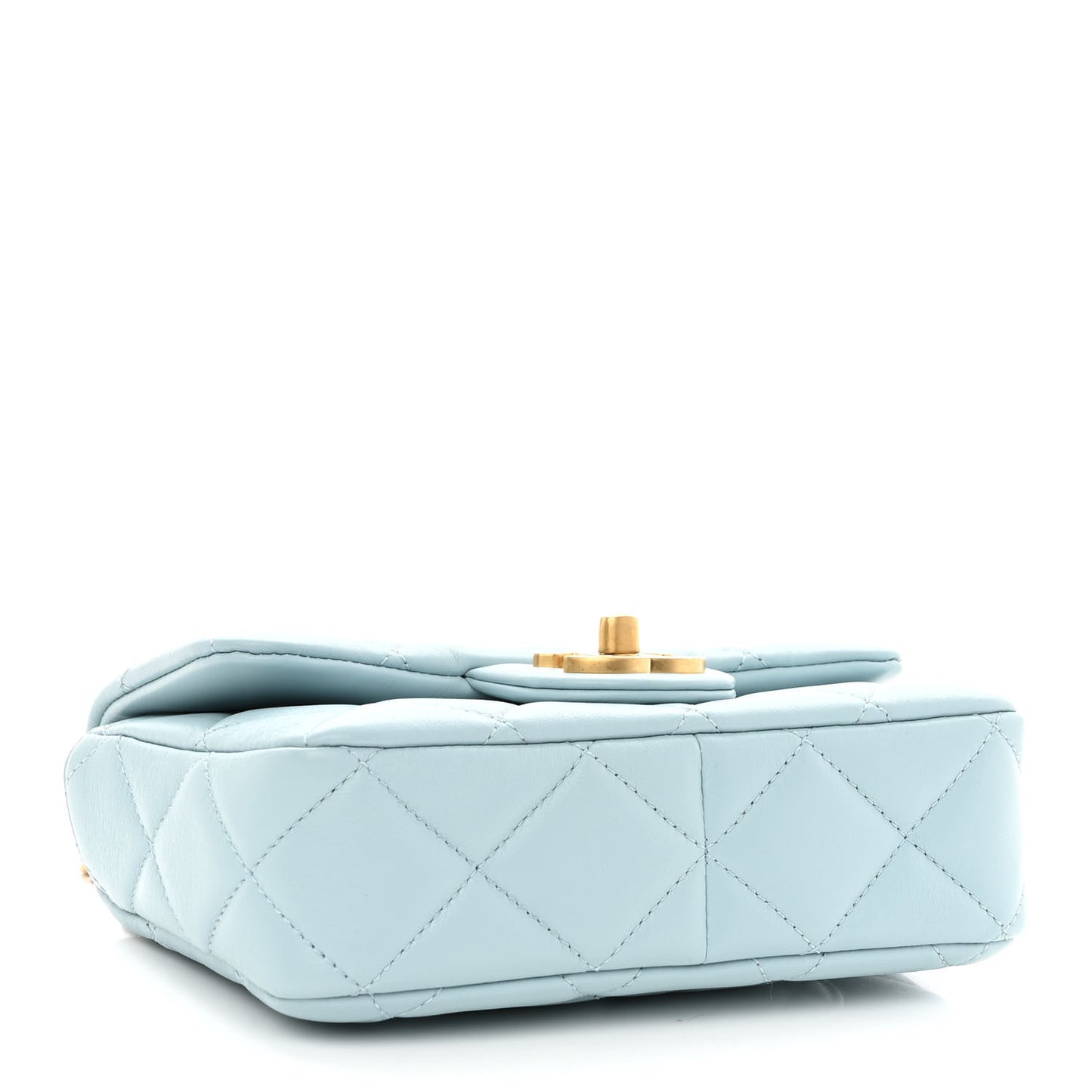 Lambskin Enamel Quilted Mini Pending CC Square Flap Light Blue