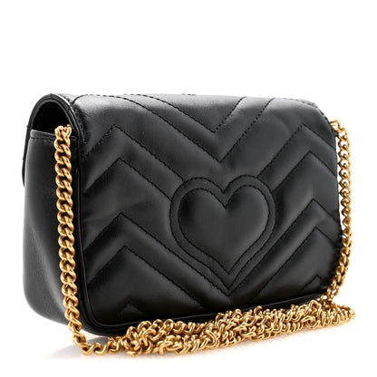 Gucci Calfskin Matelasse Super Mini GG Marmont Shoulder Bag Black 3 of 11