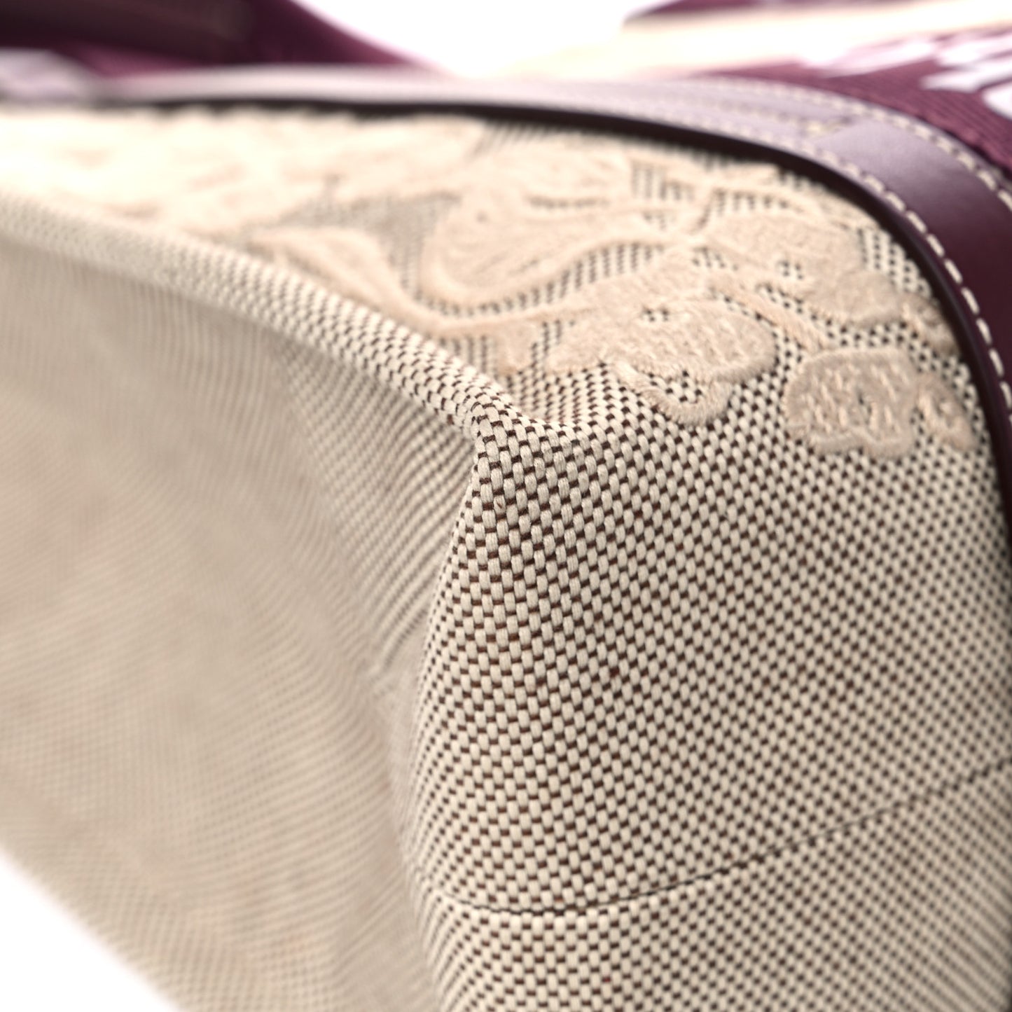 Cotton Calfskin Embroidered Medium Woody Ribbon Tote Burgundy