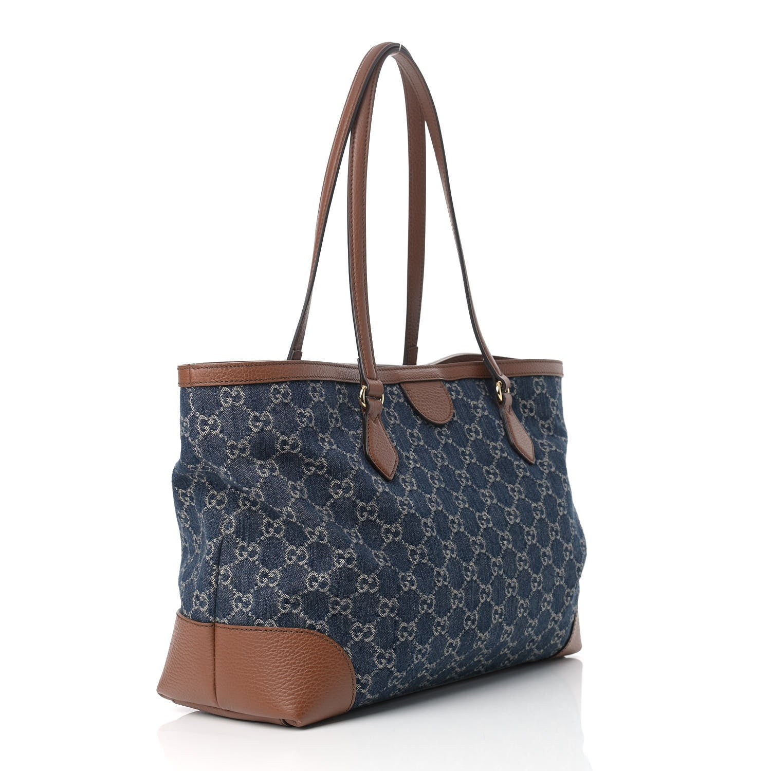 Gucci New Denim GG Monogram Medium Ophidia Shopping Tote Blue Tea Cuir 3 of 12