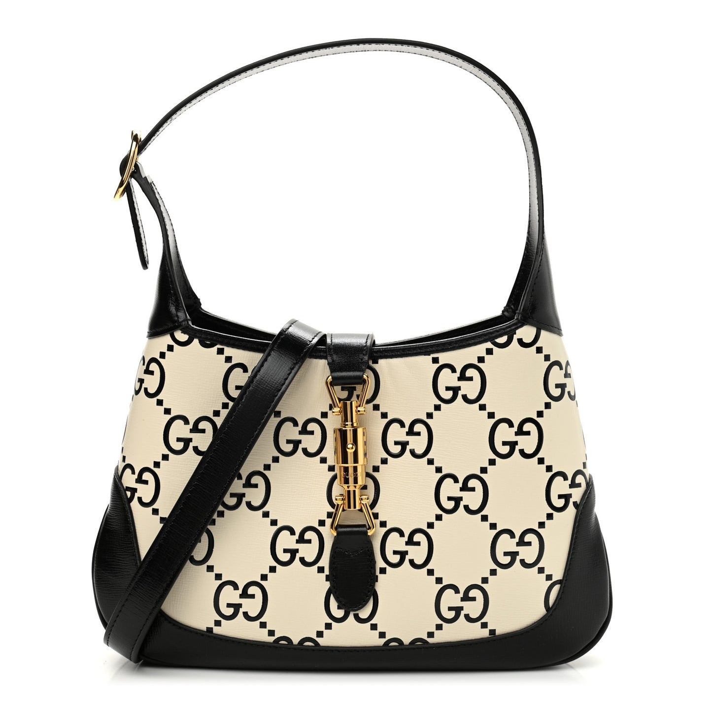 Azalea Calfskin GG Monogram Bi-Color Debossed Small Jackie 1961 Hobo Mystic White Black