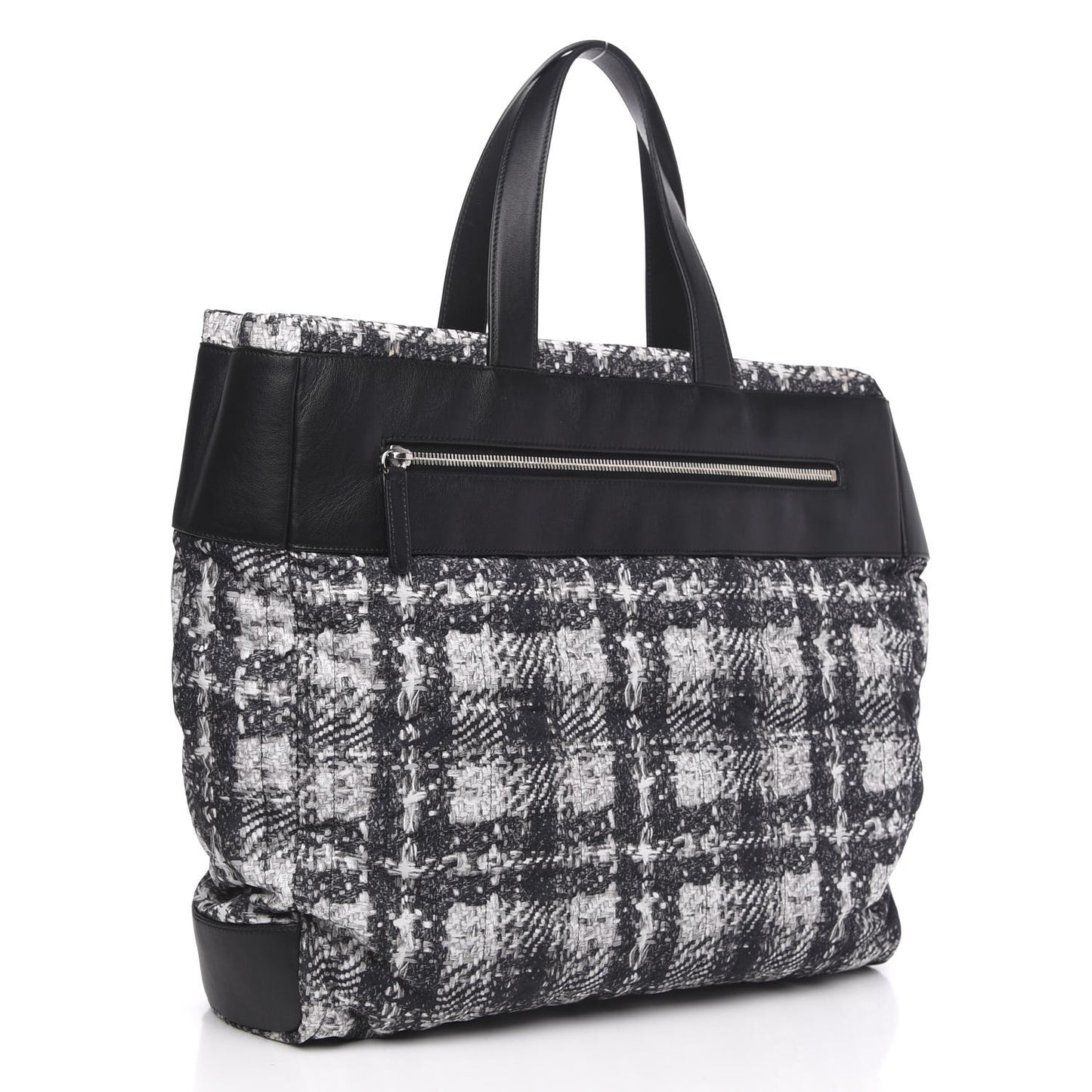 Lambskin Nylon Tweed Printed Tote Black White