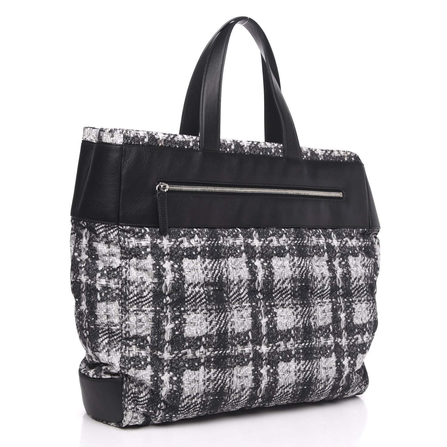 Chanel Lambskin Nylon Tweed Printed Tote Black White 3 of 9