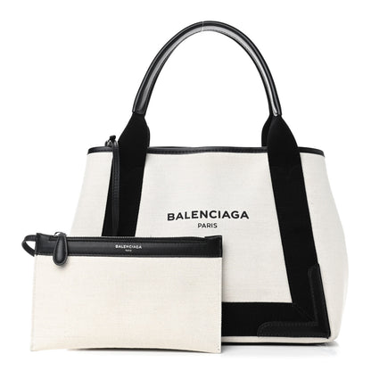 Balenciaga Cotton Canvas Satin Calfskin S Navy Cabas Natural Black 1 of 4