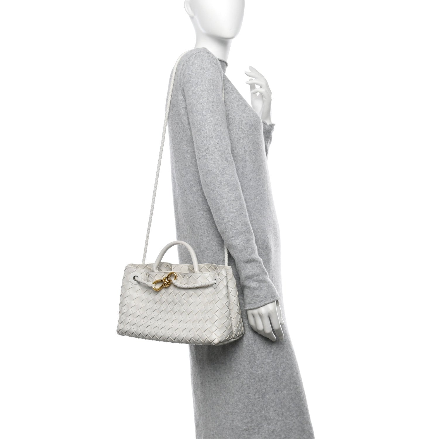 Bottega Veneta Nappa Intrecciato Small East West Andiamo Shoulder Bag White 2 of 12