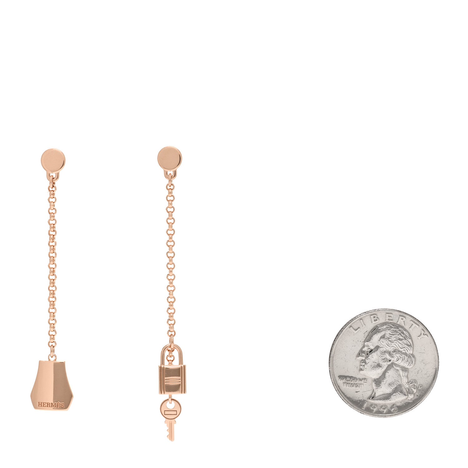Hermes 18K Rose Gold Kelly Clochette Earrings 2 of 5