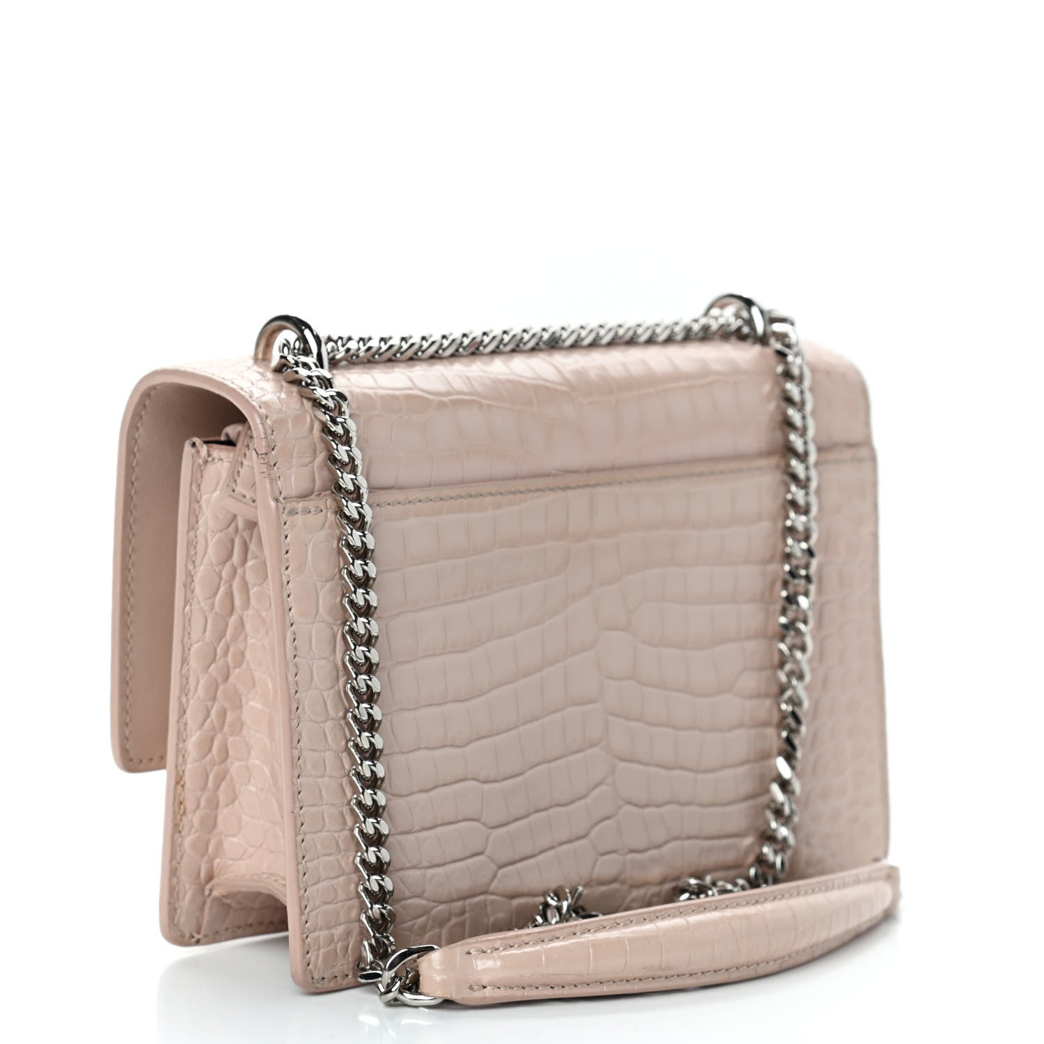 Saint Laurent Calfskin Crocodile Embossed Monogram Sunset Chain Wallet Rose Antic 2 of 5