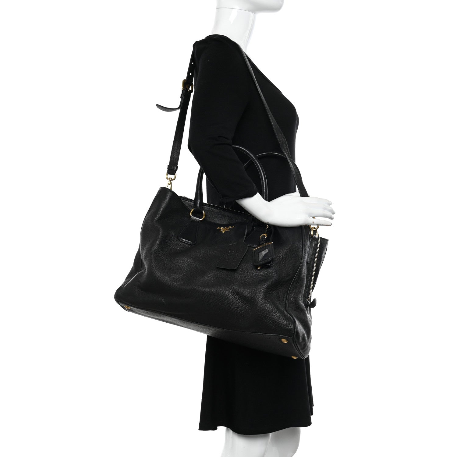 Prada Vitello Daino Tote Black 2 of 16