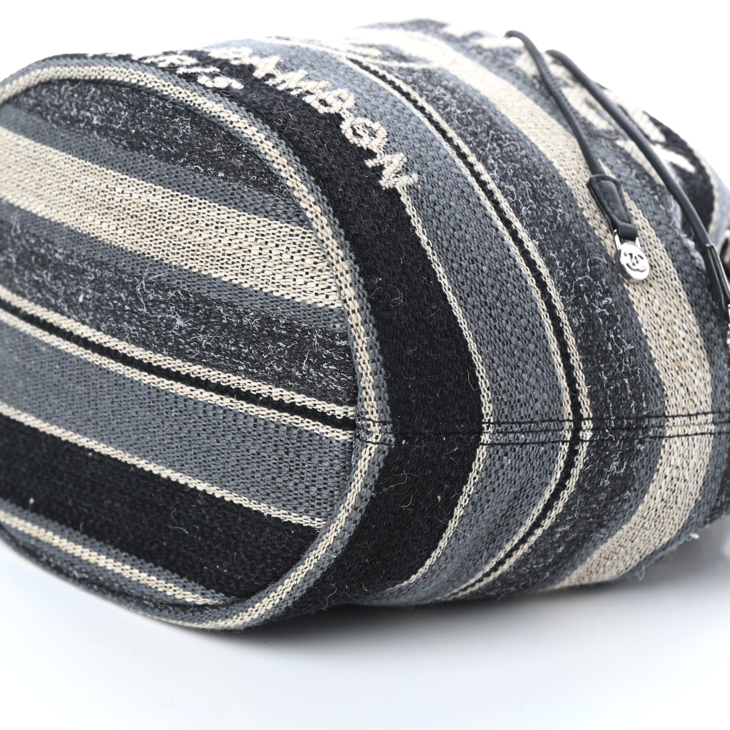 Striped Canvas Deauville Drawstring Bag Grey Black