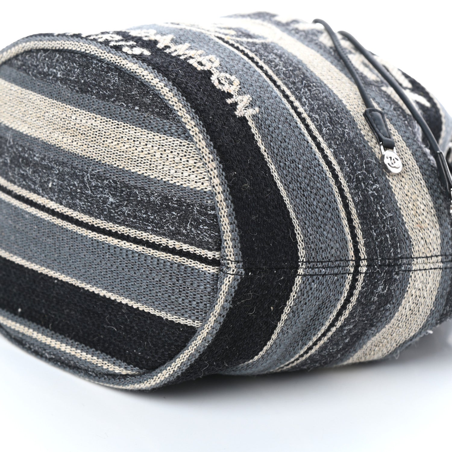 Chanel Striped Canvas Deauville Drawstring Bag Grey Black 10 of 11
