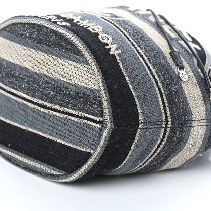 Chanel Striped Canvas Deauville Drawstring Bag Grey Black 10 of 11