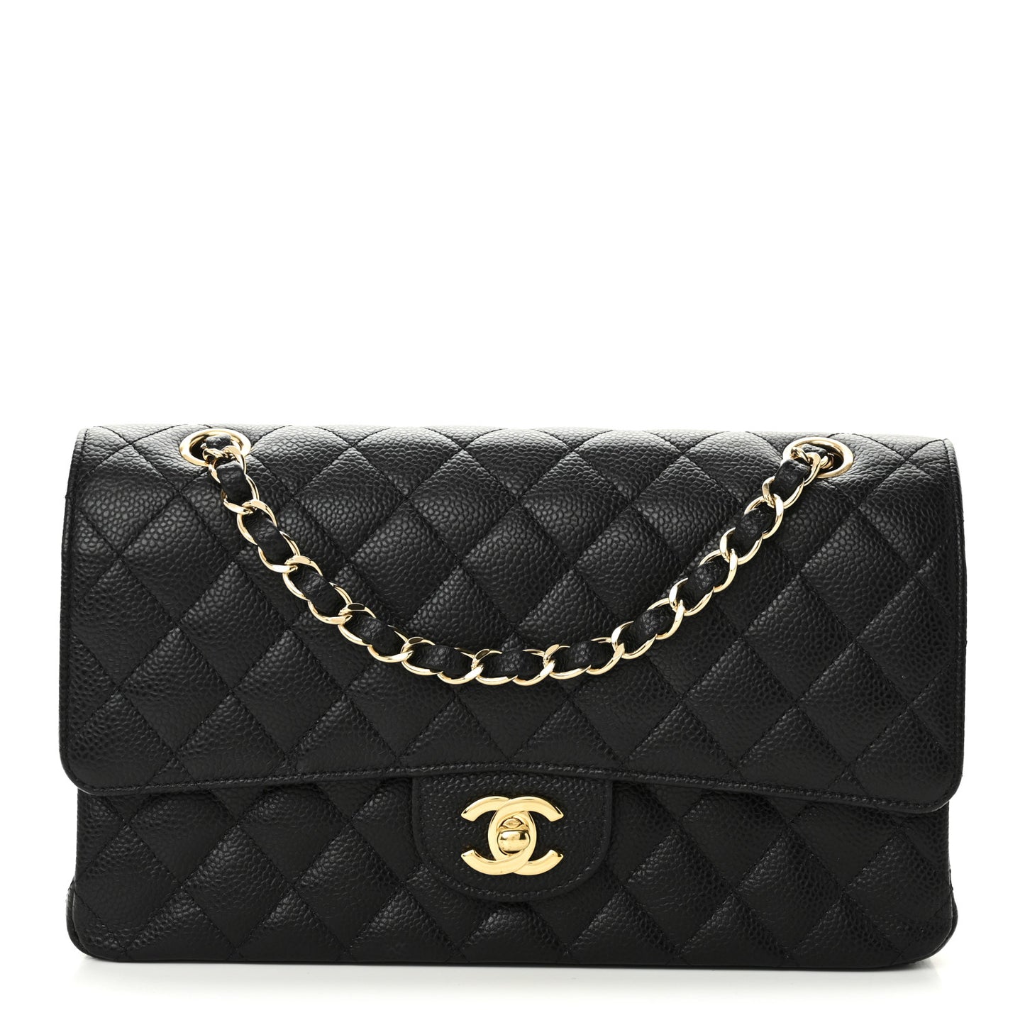 Caviar Quilted Medium Double Flap Black