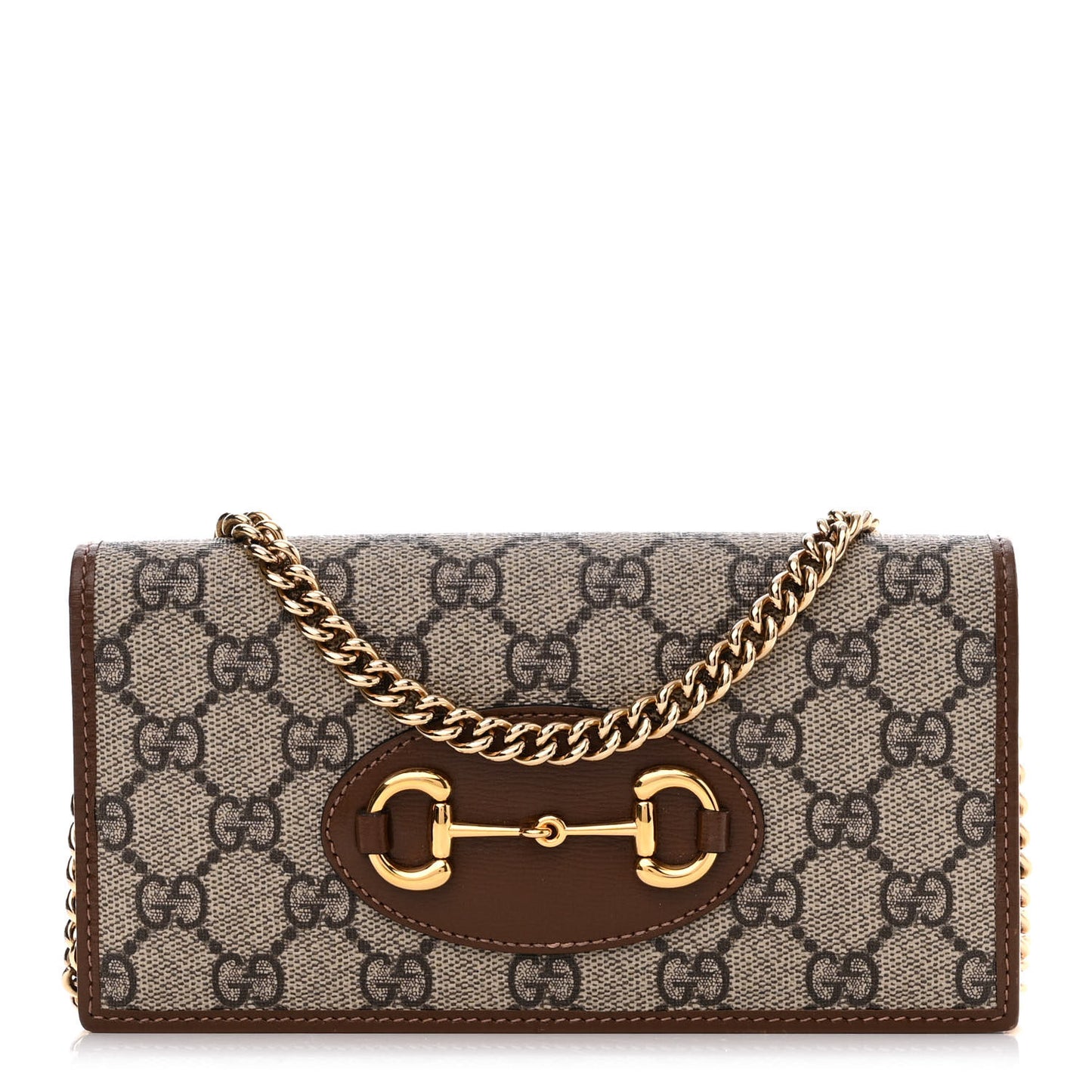 GG Supreme Monogram Azalea Calfskin Horsebit 1955 Wallet On Chain Beige Ebony Brown Sugar