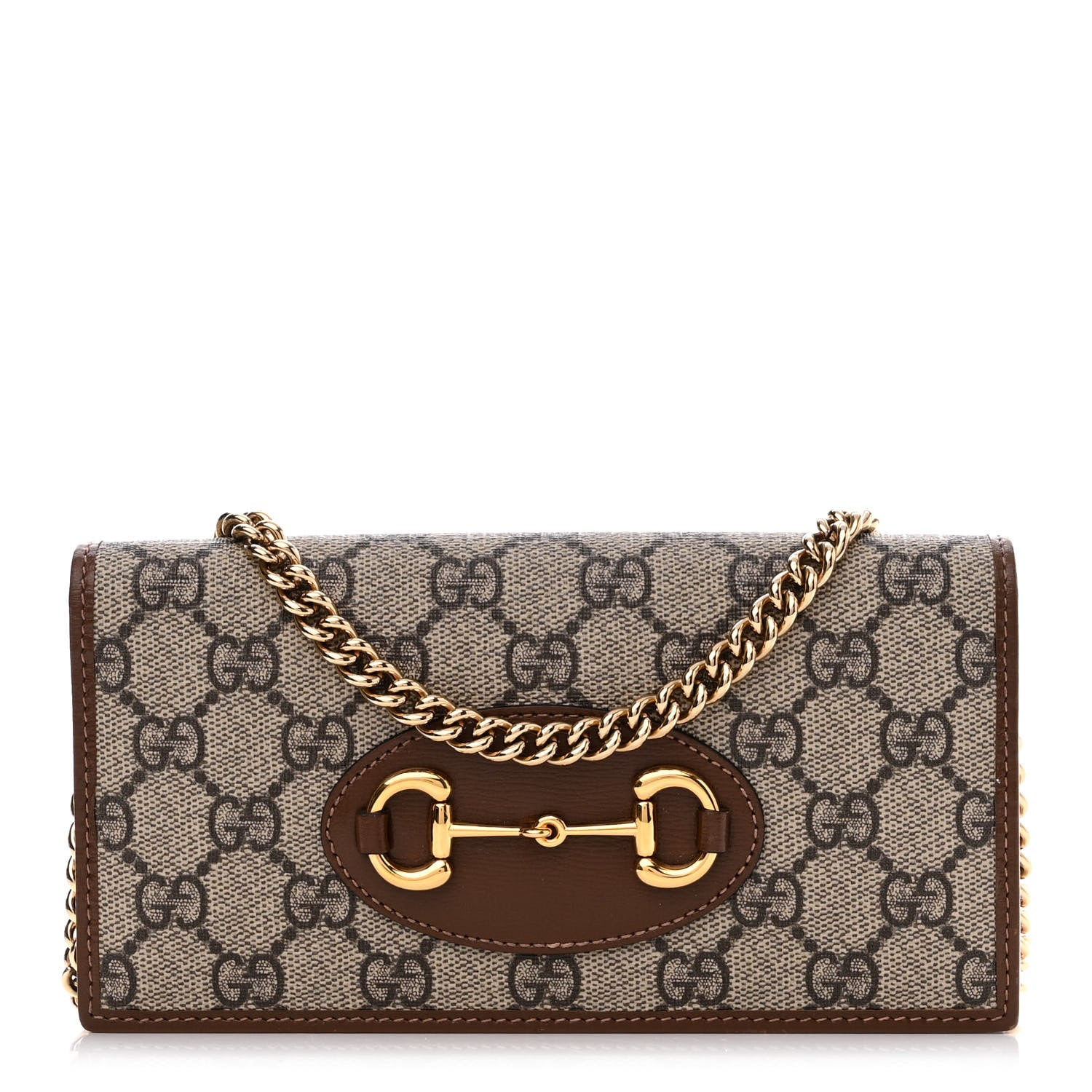 Gucci GG Supreme Monogram Azalea Calfskin Horsebit 1955 Wallet On Chain Beige Ebony Brown Sugar 1 of 11