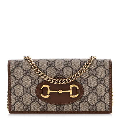 Gucci GG Supreme Monogram Azalea Calfskin Horsebit 1955 Wallet On Chain Beige Ebony Brown Sugar 1 of 11