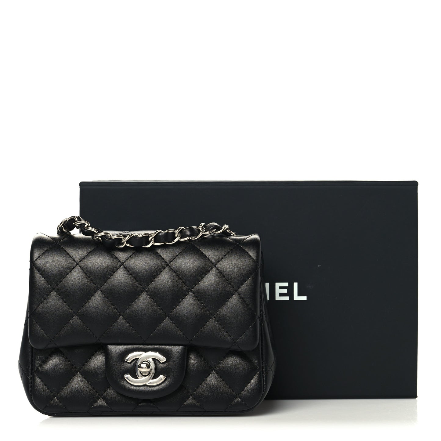 Lambskin Quilted Mini Square Flap Black