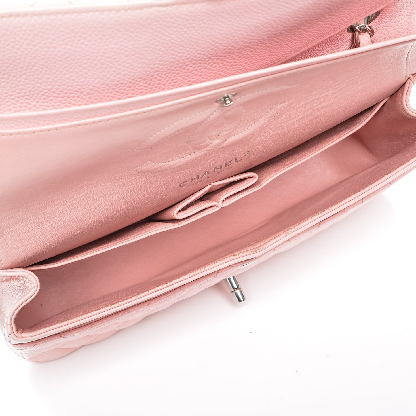 Caviar Quilted Medium Double Flap Pink