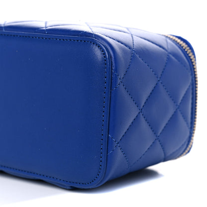 Chanel Lambskin Quilted Small Top Handle Vanity Case With Chain Blue 9 of 10