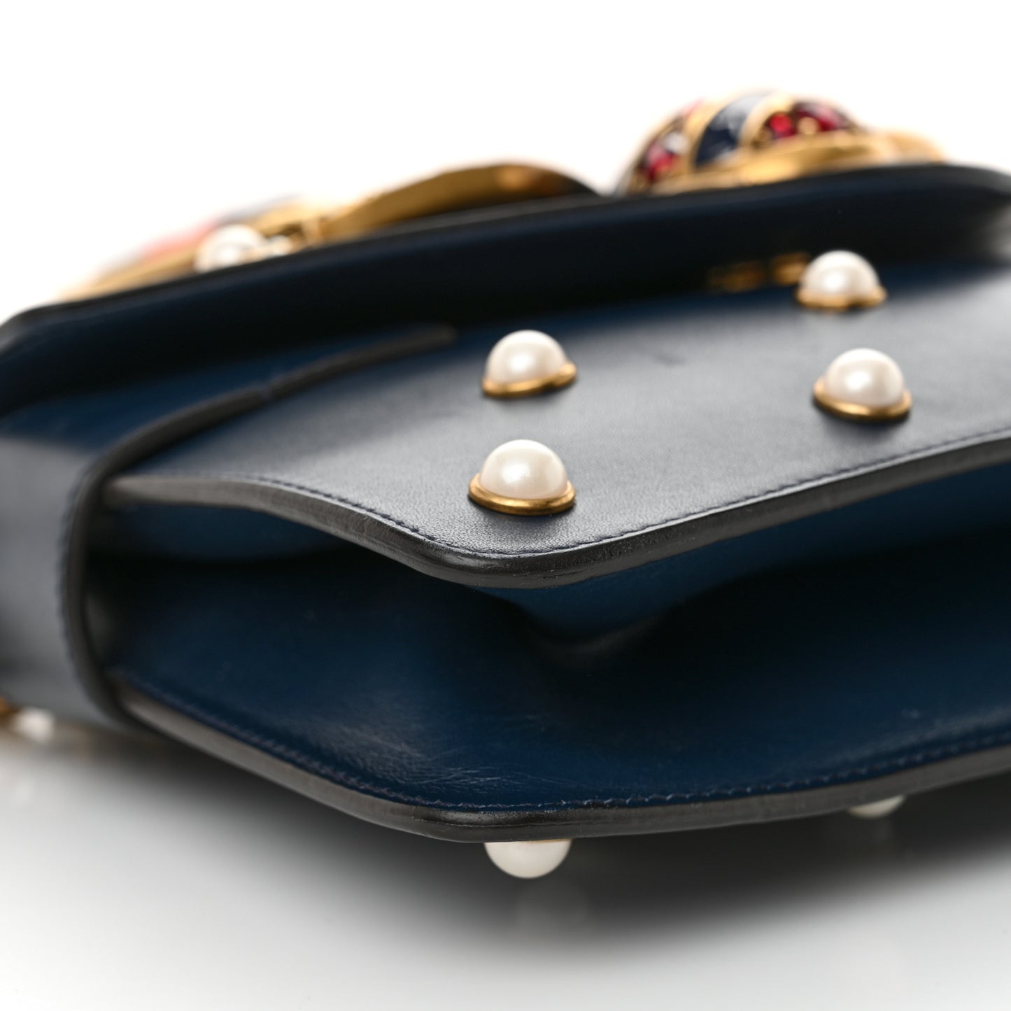 Nappa Pearl Studded Mini Queen Margaret Broadway Shoulder Bag Blue Agata