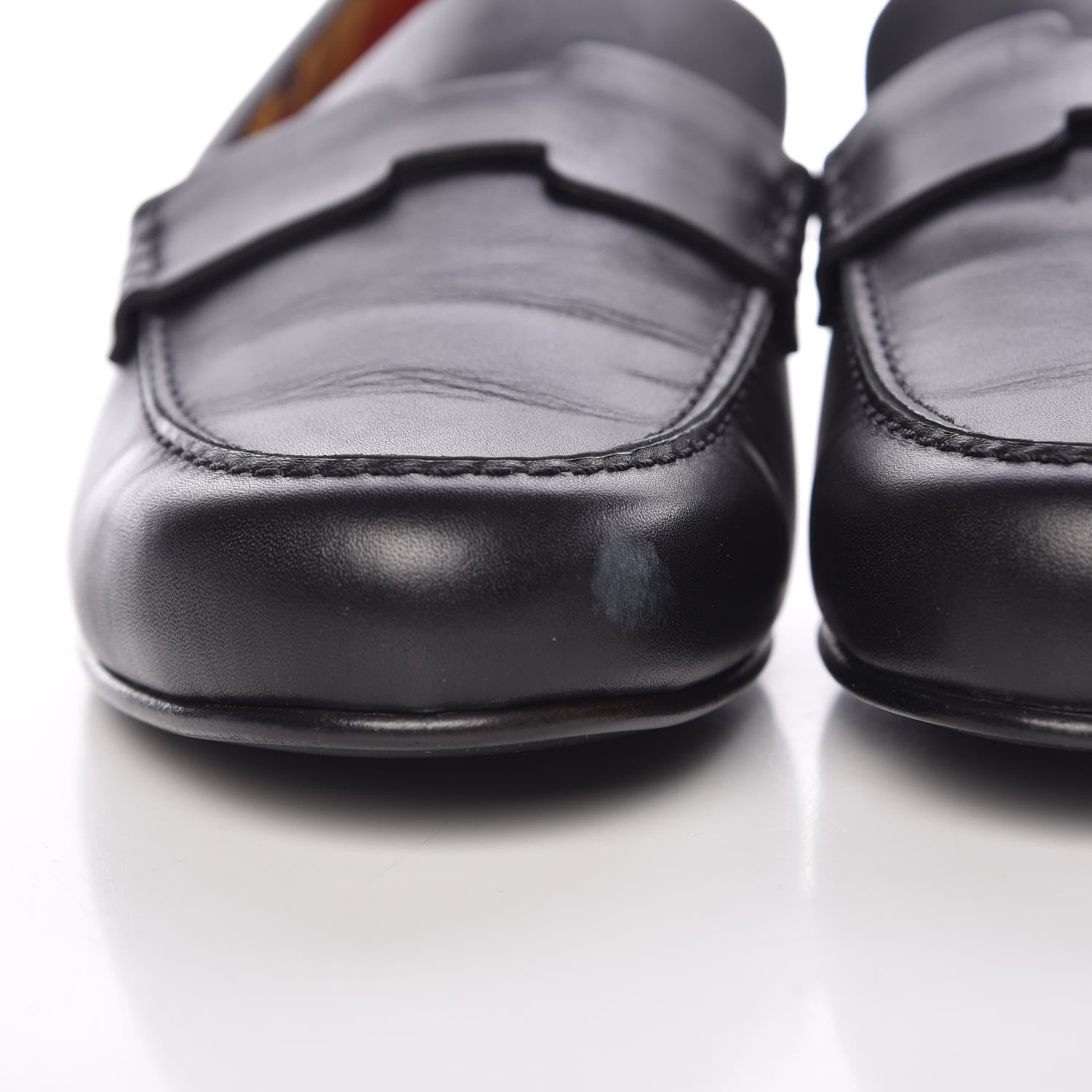 Hermes Calfskin Cotton Canvas Lining Womens Kennedy Loafers 41 Black 9 of 9