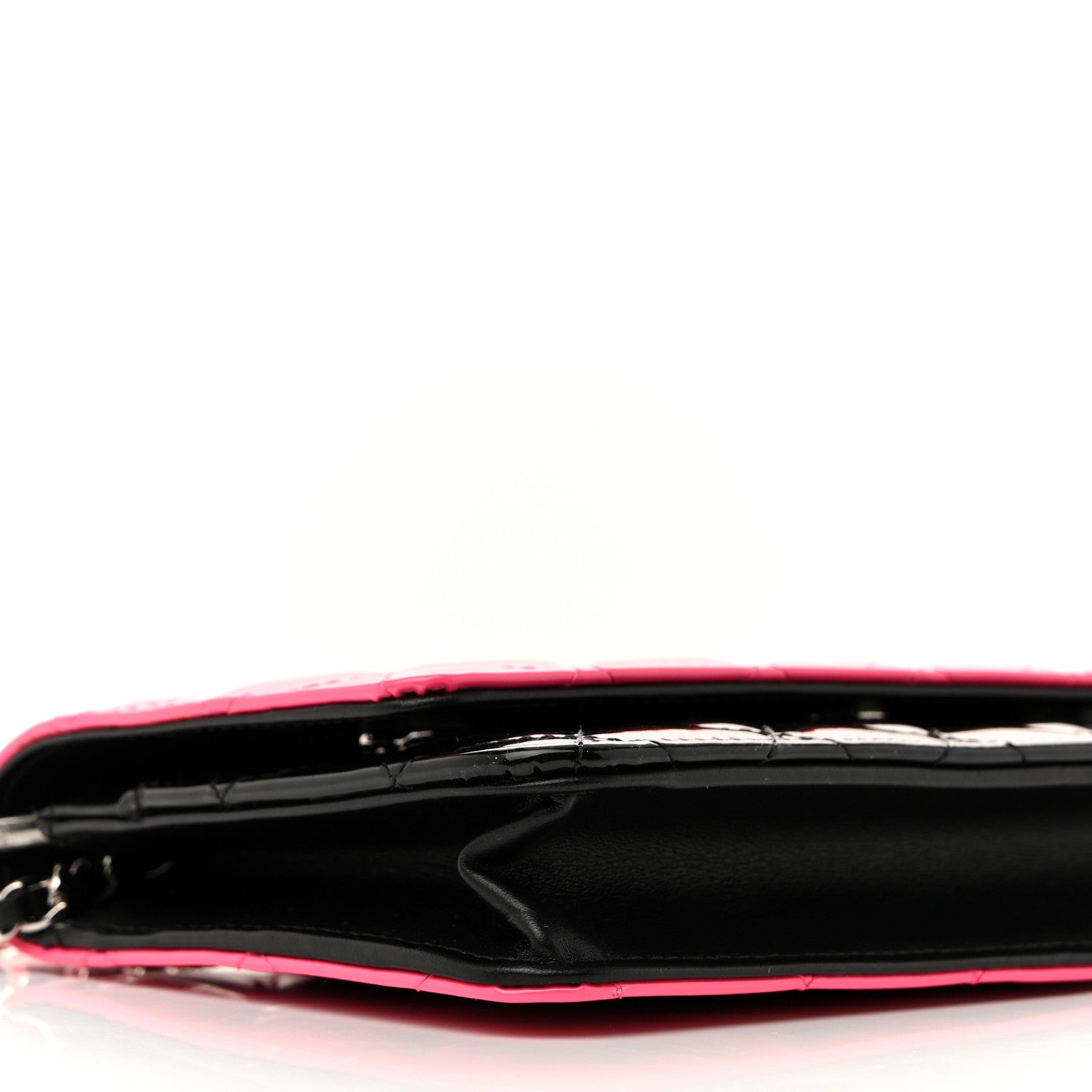 Chanel Patent Quilted Bi-Color Wallet On Chain WOC Pink Black 10 of 11