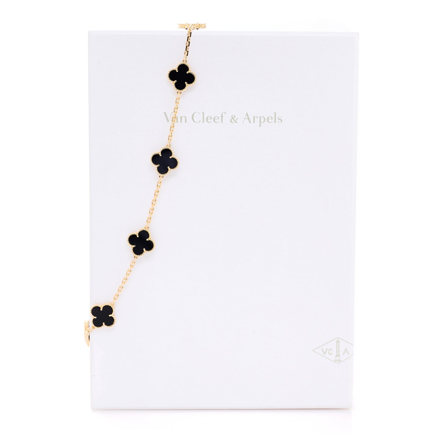 18K Yellow Gold Black Onyx 10 Motifs Vintage Alhambra Necklace